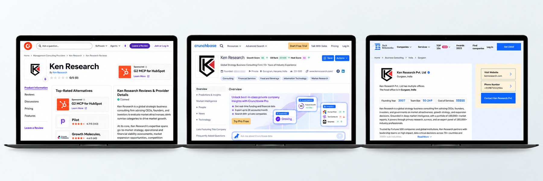 Ken Research company profiles on review and business platforms