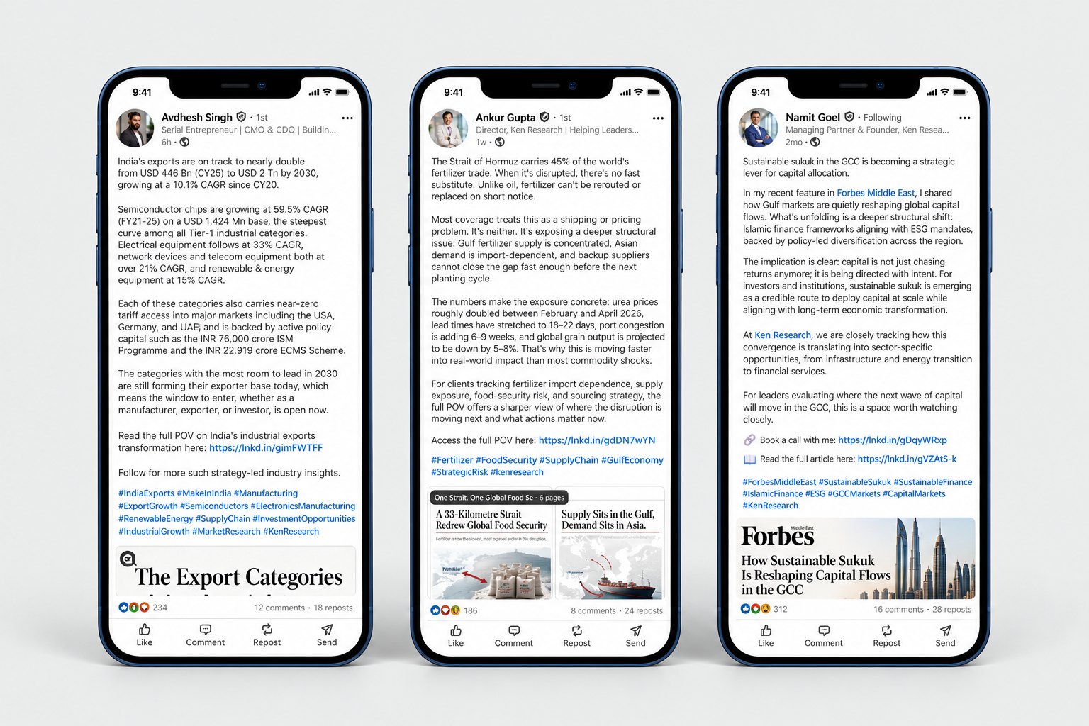 LinkedIn posts published for Ken Research leaders